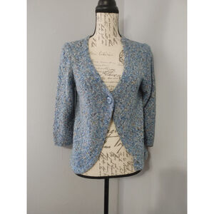 Women's Christopher & Banks Blue Brown Speckled One Button Cardigan Sweater M